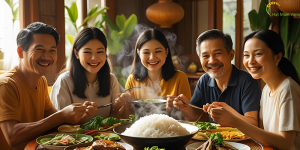 Bữa cơm gia đình với các loại gạo ngon rẻ