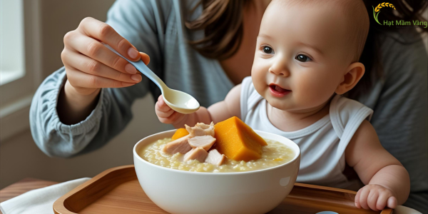 Gạo nếp ngon cho bé trong tô gỗ