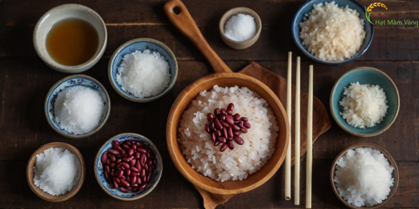 nguyên liệu chè đậu đỏ nếp ngày Thất Tịch